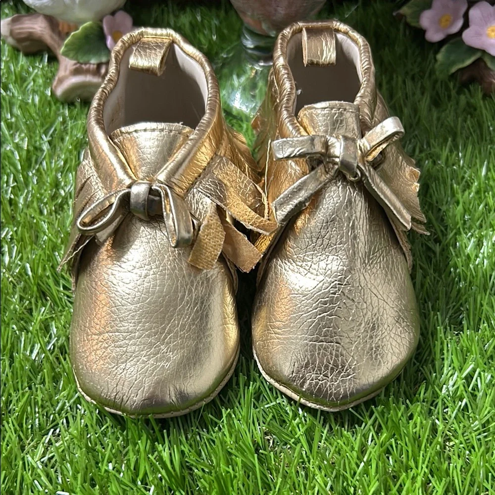 Old Navy Gold Moccasins with Decorative Bow